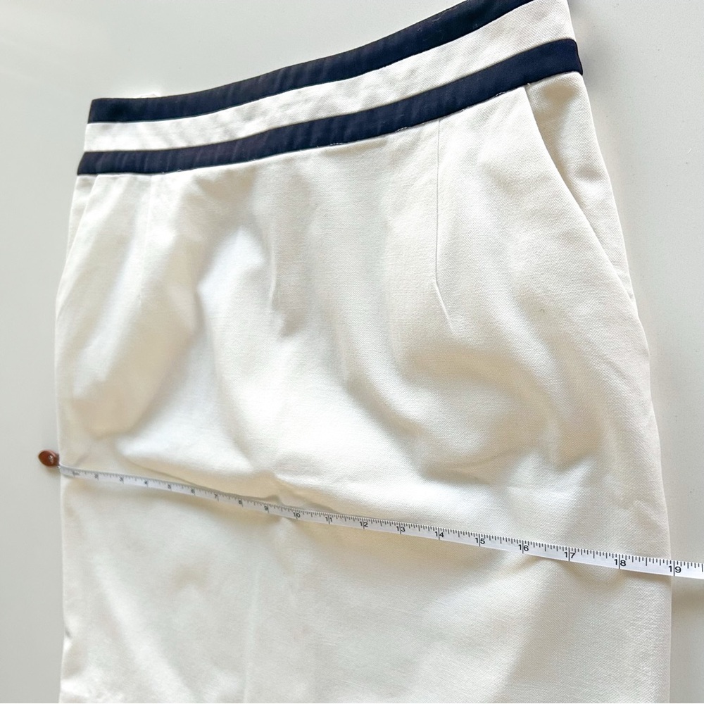 Celine White Cotton A-Line Skirt Navy Stripe Waist Size 40 Preppy Minimalist - Picture 9 of 13